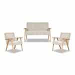 Zestaw mebli PRL retro SOLER sofa fotele Family Meble beżowy sztruks Anafi