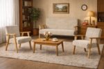 Zestaw mebli PRL retro SOLER sofa fotele Family Meble beżowy sztruks Anafi - obrazek 12