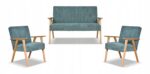 Zestaw mebli PRL retro SOLER sofa fotele Family Meble turkus sztruks Anafi - obrazek 11