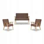 Zestaw mebli PRL retro SOLER sofa fotele Family Meble brąz sztruks Anafi