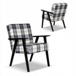 Zestaw mebli PRL retro SOLER sofa fotele Family Meble krata granat - biała - obrazek 7