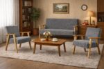 Zestaw mebli PRL retro SOLER sofa fotele Family Meble c szary sztruks Anafi - obrazek 12