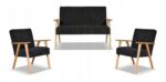 Zestaw mebli PRL retro SOLER sofa fotele Family Meble czarny sztruks Anafi - obrazek 11