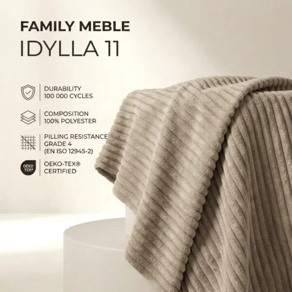 Fotel uszak skandynawski szary beżowy sprężynie sztruks Idylla Family Meble — tkanina
