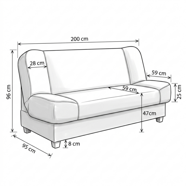 Wersalka rozkładana f spania pojemnik skaj wygodna szara SARA Family Meble — wymiary