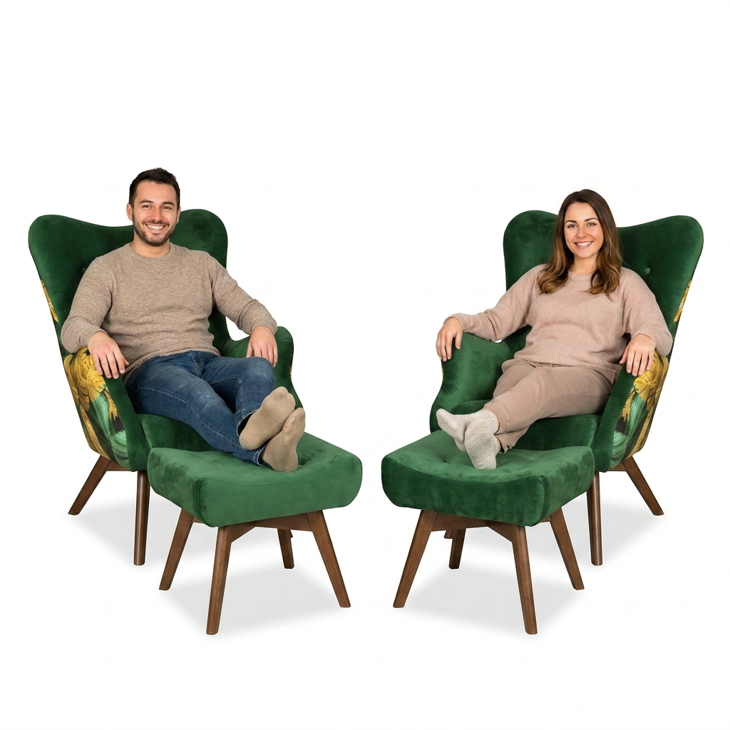 Zestaw 2 foteli uszak skandynawskie z podnóżkami Luna Duo Family Meble — Poly7iR33