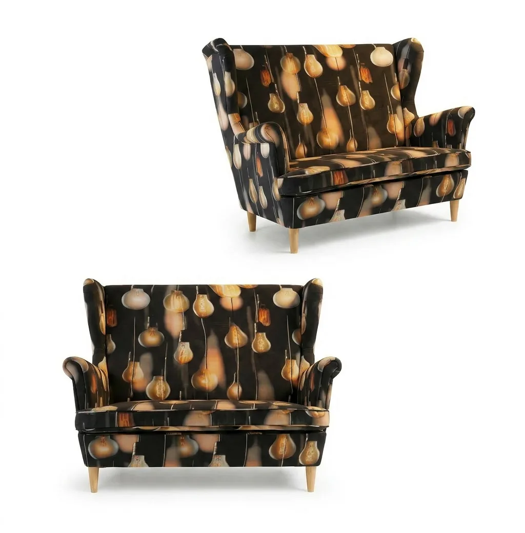 Sofa Kanapa Uszak Skandynawska Rayo 1 Żółty Wzór Decor Design Family Meble