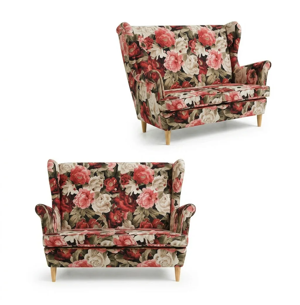 Sofa Kanapa Uszak Skandynawska Flower 1 Pudrowa Pastelowa Welur Family Meble