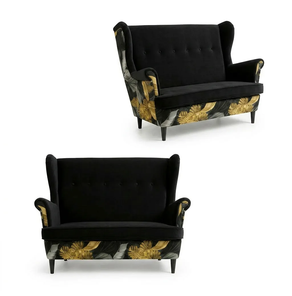 Sofa Kanapa Uszak Skandynawska Róże kwiaty welur Print Duo Family Meble — R31iPoly3