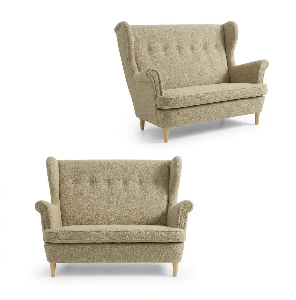 Sofa Kanapa Uszak Skandynawska czarny grafit Boucla welur Ari Family Meble