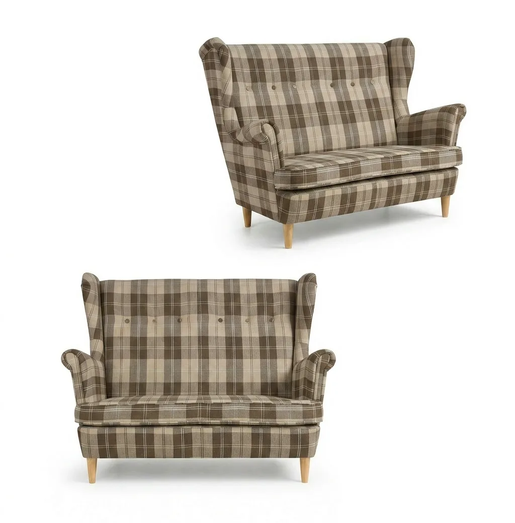 Sofa Kanapa Uszak Skandynawska szara kratka pleciona Winston Family Meble