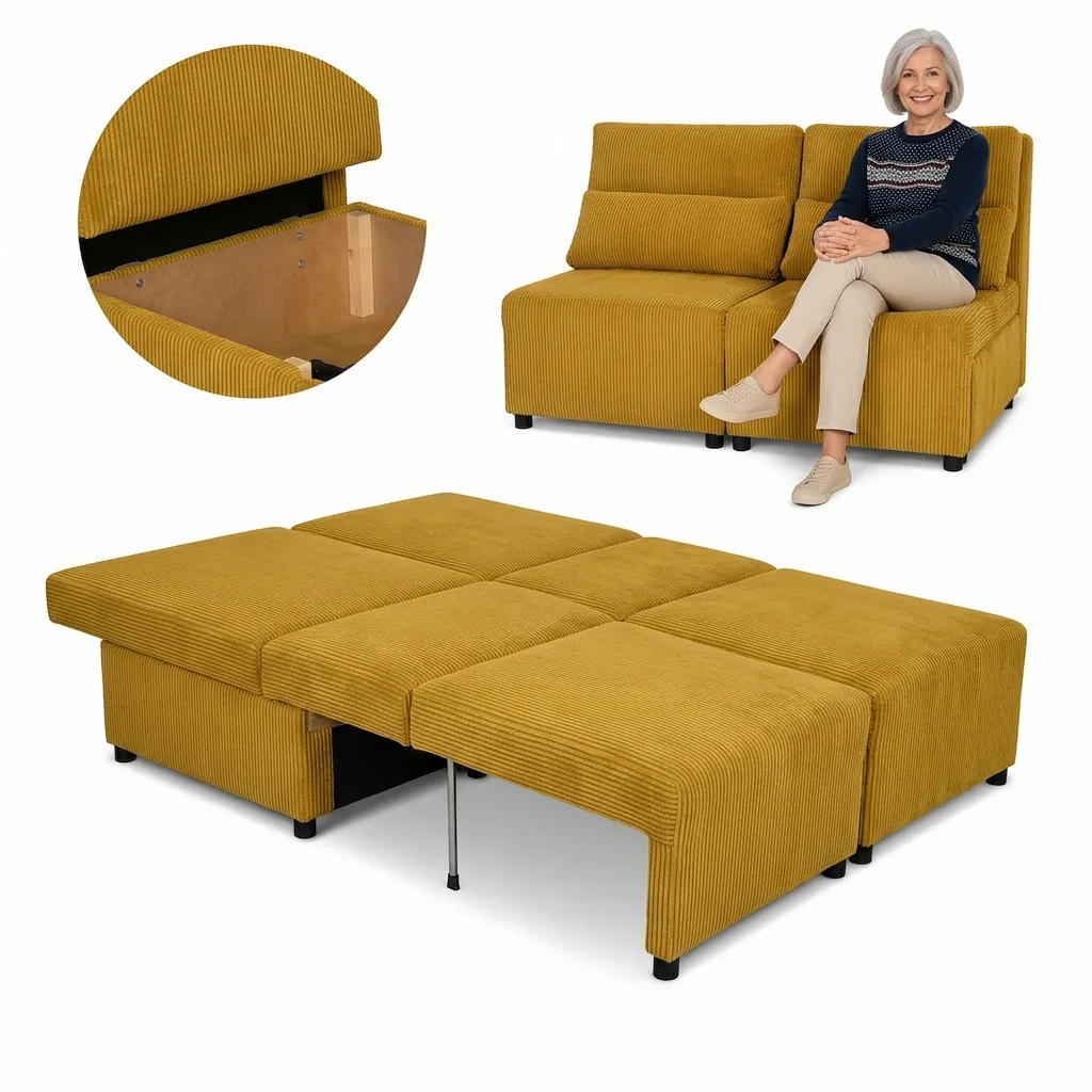 Kanapa 2 os sofa rozkładana spania pojemnik zielony sztruks Kimo Family