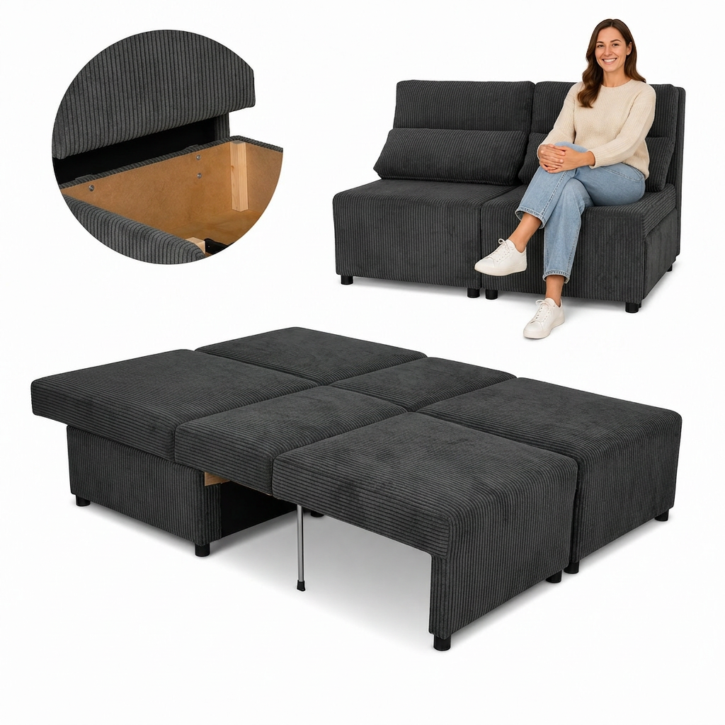 Kanapa 2 os sofa rozkładana spania pojemnik kanapa sztruks Kimo Family
