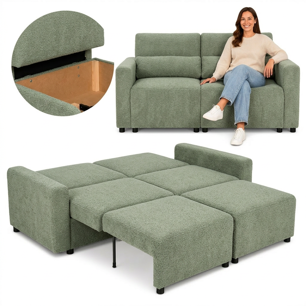Kanapa 2 os sofa rozkładana spania pojemnik grafit welur Komo Family Meble — kanapa – Angel 13