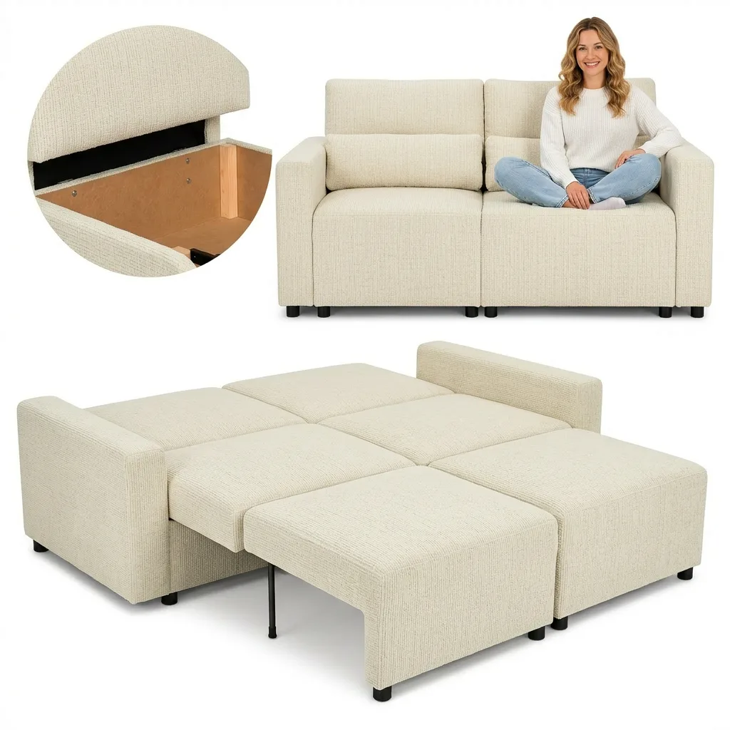Kanapa 2 os sofa rozkładana spania pojemnik szary welur Komo Family Meble