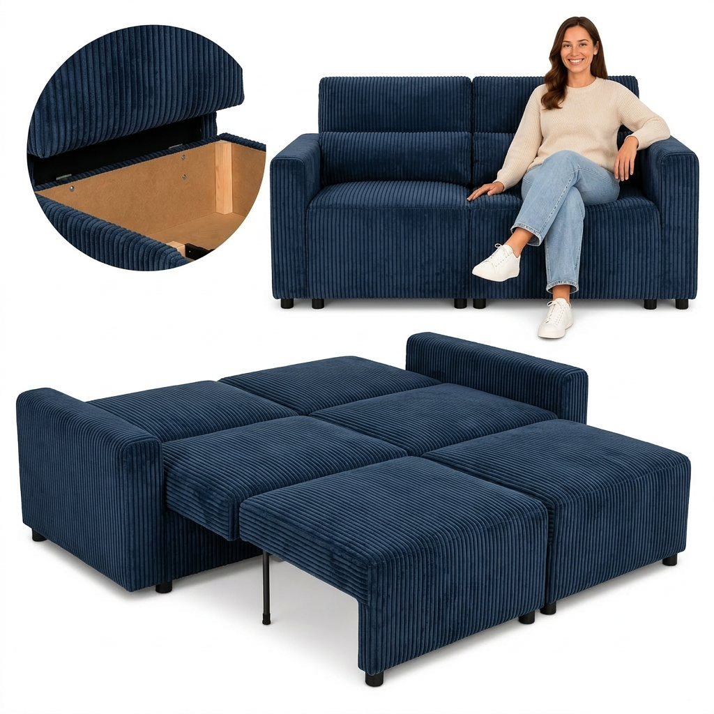Kanapa 2os sofa rozkładana spania pojemnik kanapa – Idylla 77 sztruks Komo Family Meble