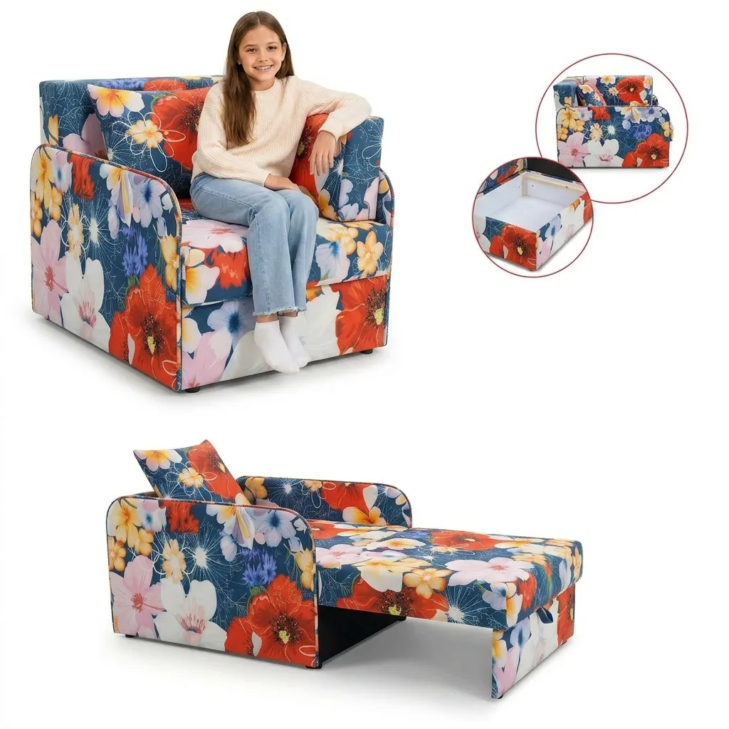 Łóżko dziecięce sofa kanapa rozkładana pojemnik pudrowy welur Denis 3B