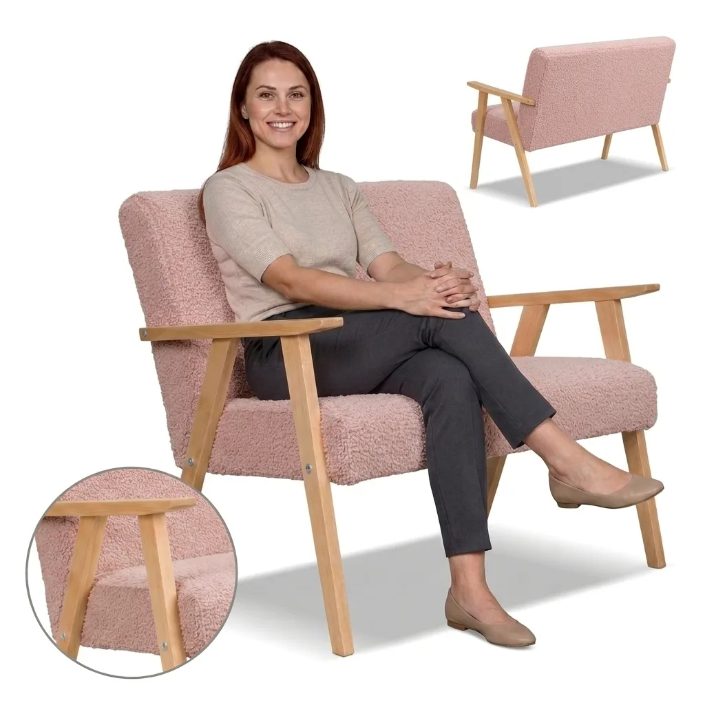 Sofa w stylu PRL retro kanapa vintage welur różowy Soler Family Meble