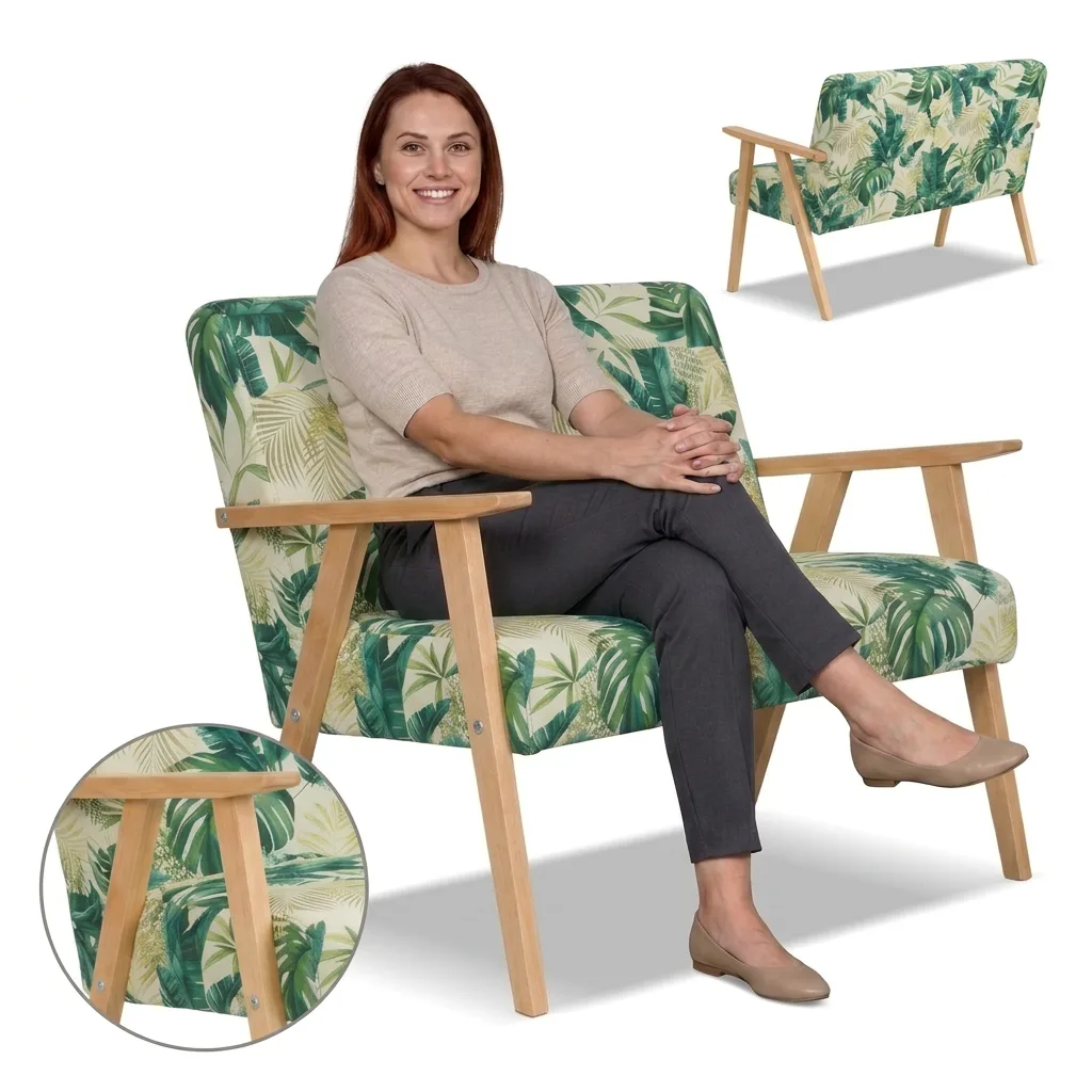 Sofa stylu PRL retro kanapa vintage welur zielony print Soler Family Meble
