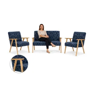 Zestaw wypoczynkowy sofa 2-os 2 fotele retro vintage tapicerowany czarny
