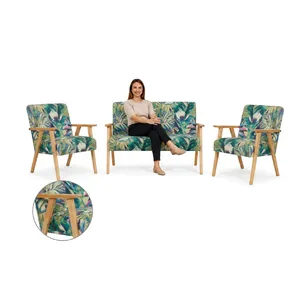 Zestaw wypoczynkowy sofa 2-os 2 fotele retro vintage kwiaty brąz Soler