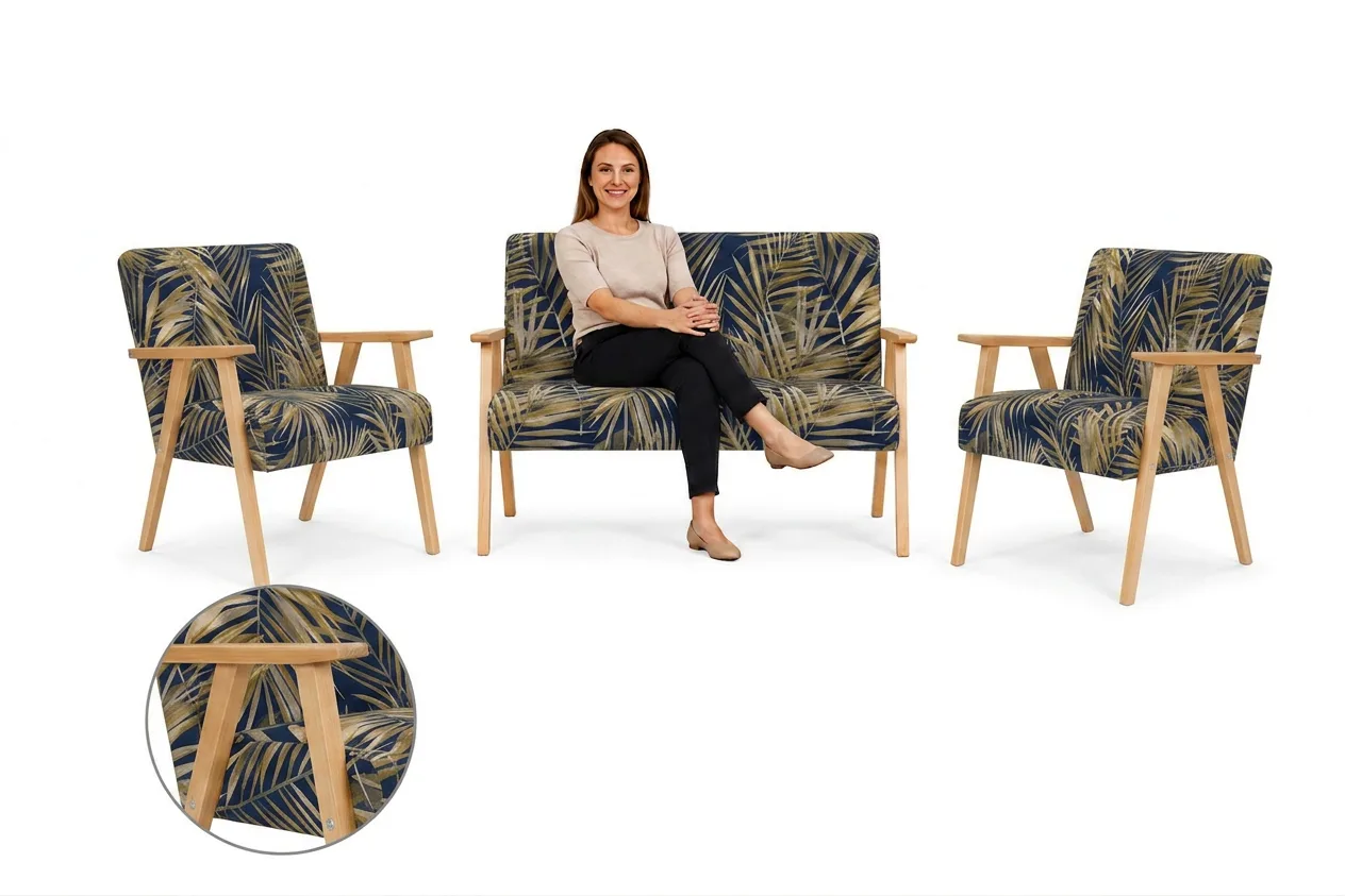Zestaw wypoczynkowy sofa 2-os 2 fotele welur niebieski Soler Family Meble