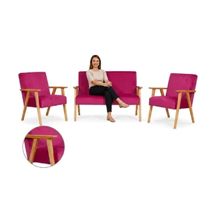 Zestaw wypoczynkowy sofa 2-os 2 fotele retro vintage różowy Soler Family