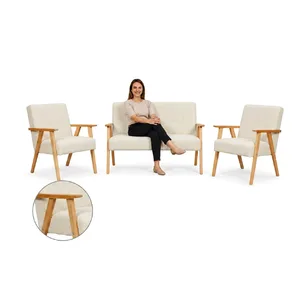 Zestaw wypoczynkowy sofa 2-os 2 fotele retro vintage szenil welur beż Soler
