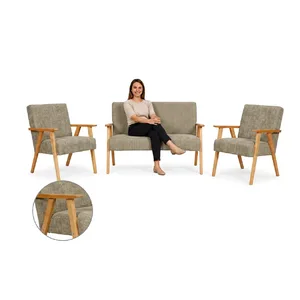 Zestaw wypoczynkowy sofa 2-os 2 fotele retro vintage szenil welur beż Soler — beżowy – Ramona 4