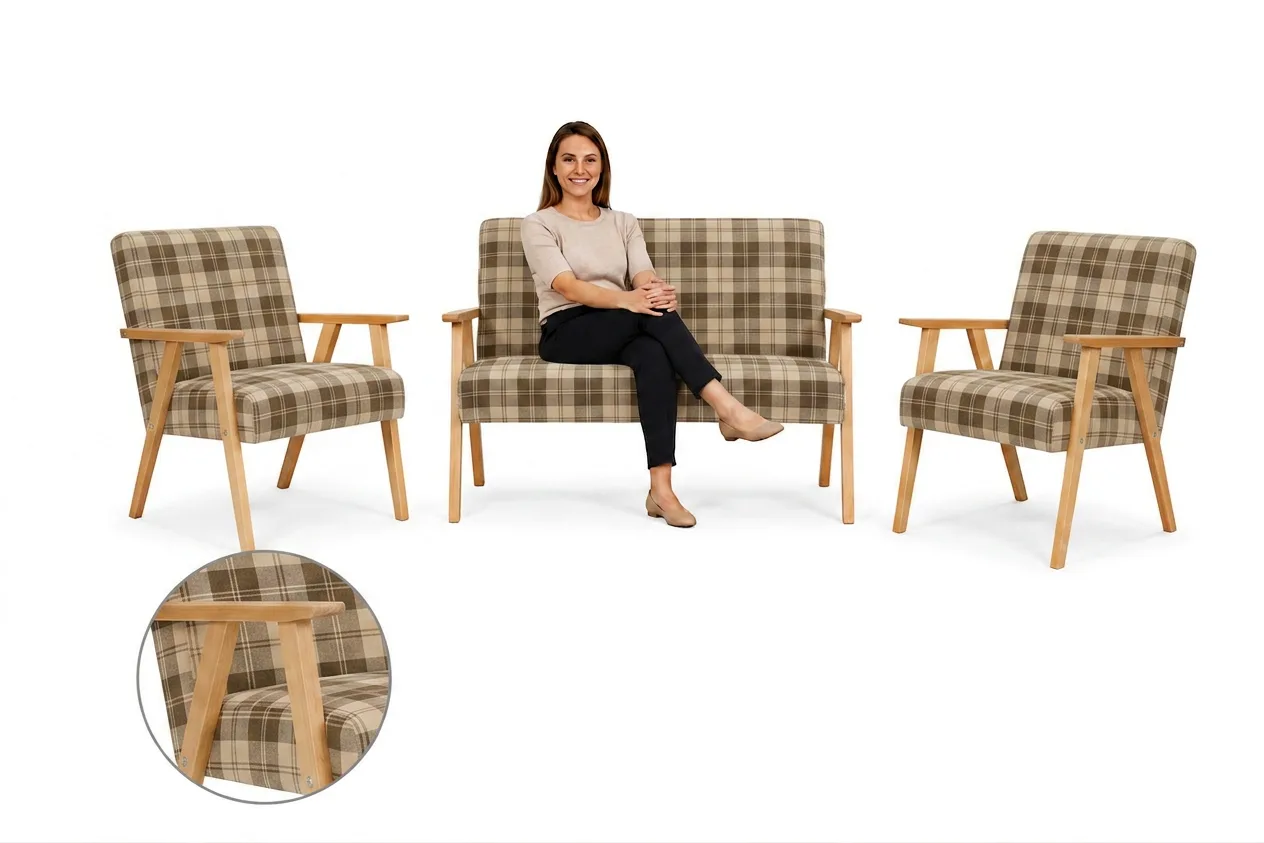 Zestaw wypoczynkowy sofa 2-os 2 fotele pleciona brąz Soler Family Meble