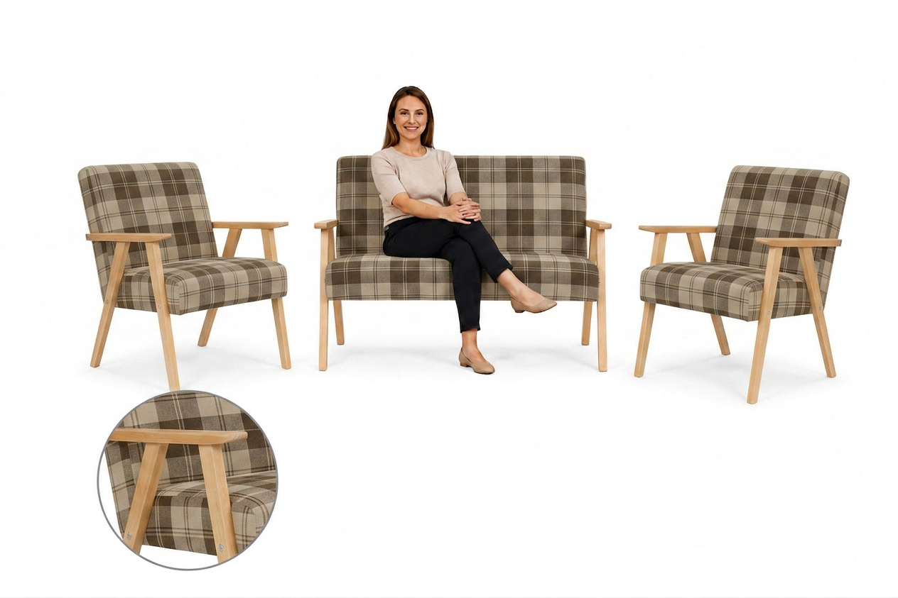 Zestaw wypoczynkowy sofa 2-os 2 fotele pleciona brąz Soler Family Meble — brąz