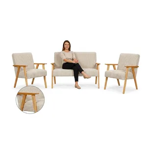 Zestaw wypoczynkowy sofa 2-os 2 fotele sztruks beżowy Soler Family Meble