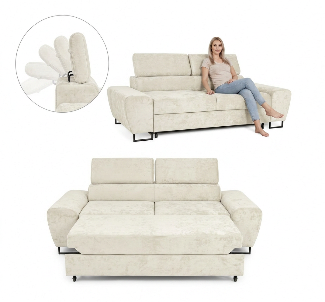 Kanapa sofa rozkładana f spania reg zagłówek różowy Savio 2 os Family Meble