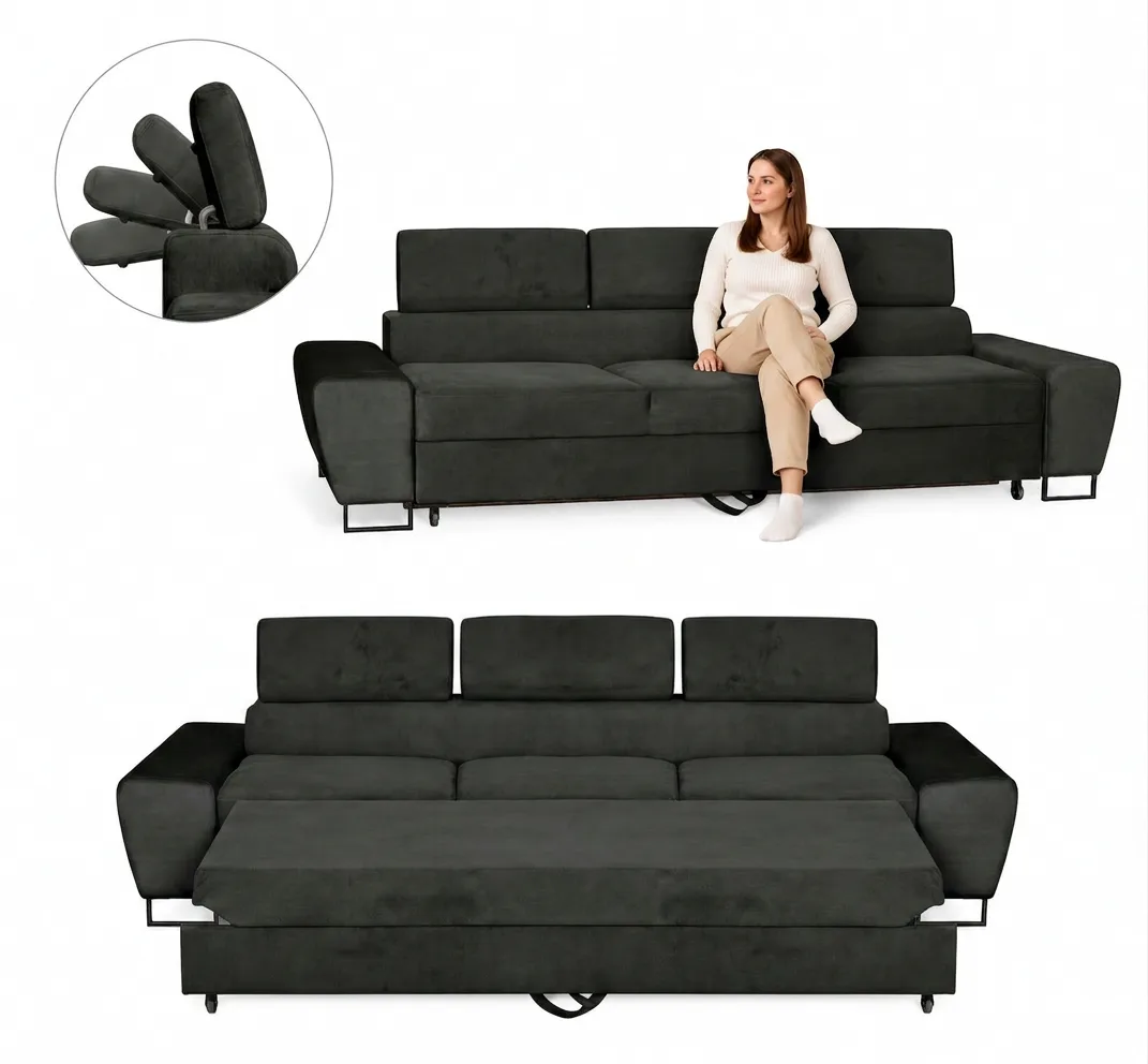 Kanapa sofa rozkładana f spania reg zagłówek różowy Savio 3 os Family Meble