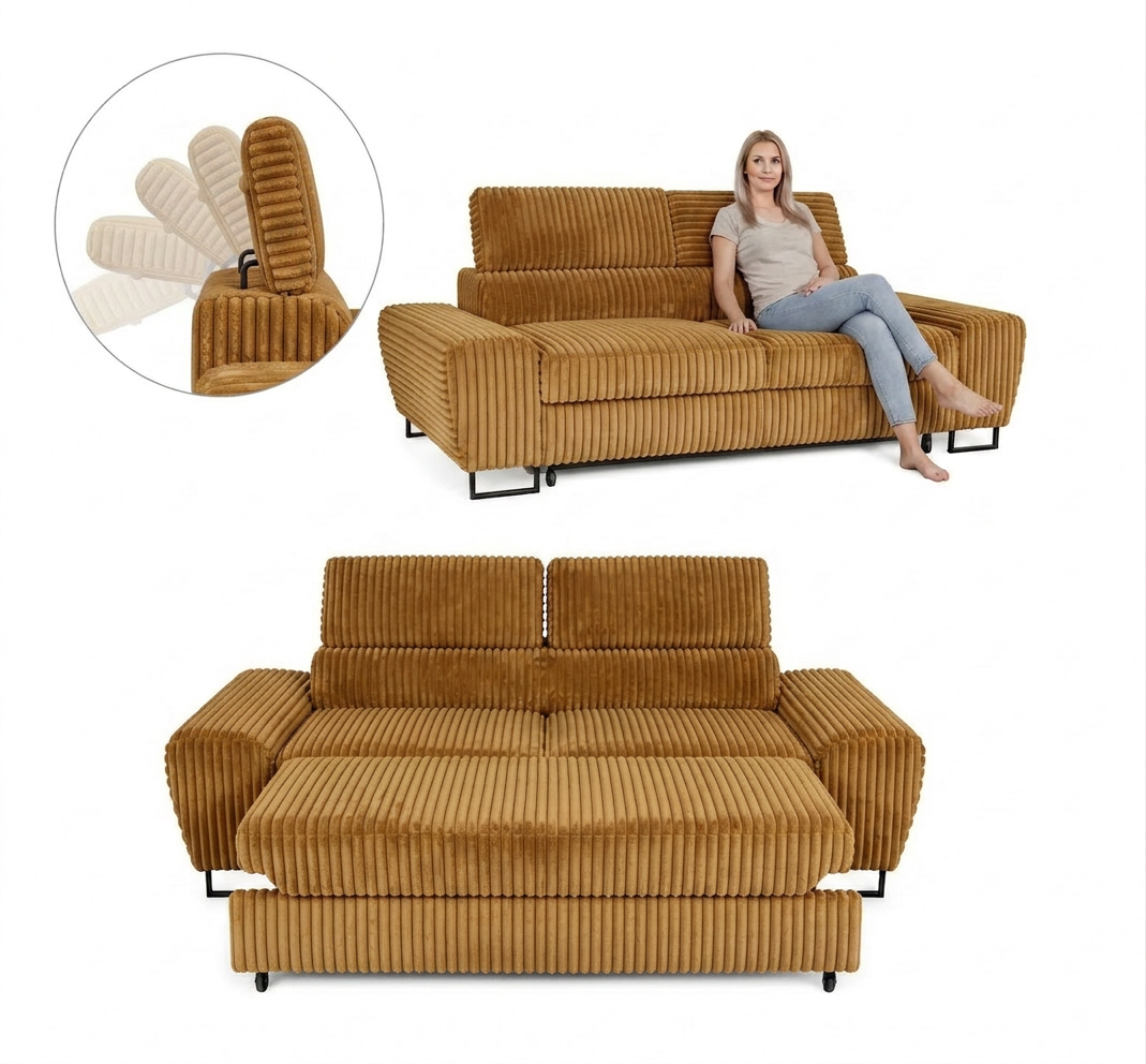 Sofa 2-osobowa uszak Savio czarna ciemna sztruks Idylla Family Meble