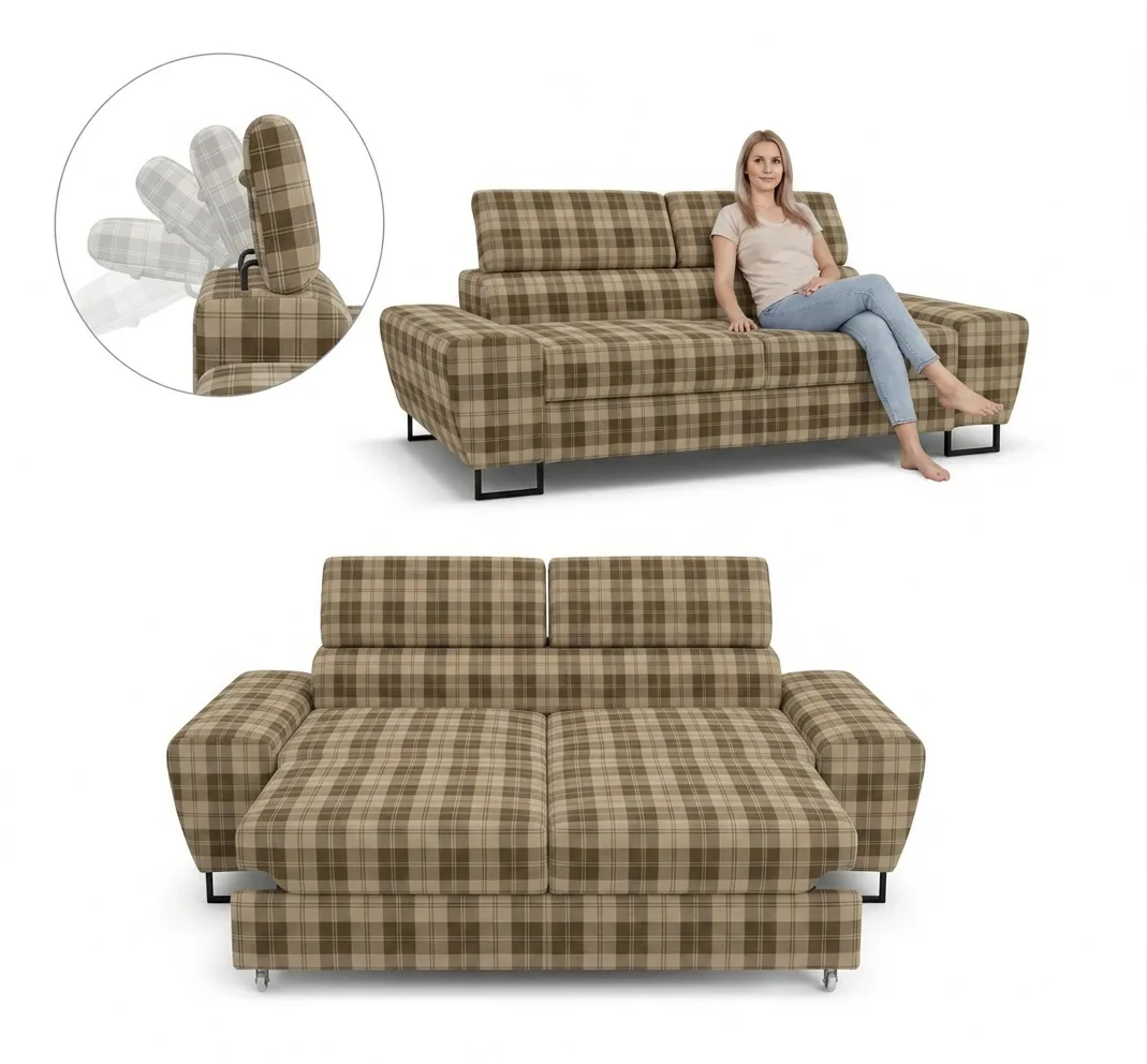 Kanapa sofa rozkładana f spania reg zagłówek pleciona brąz Savio 2 os