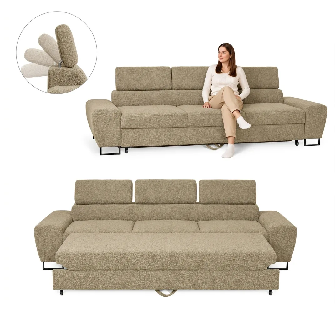 Kanapa sofa rozkładana f spania reg zagłówek Boucla czarny Savio Family