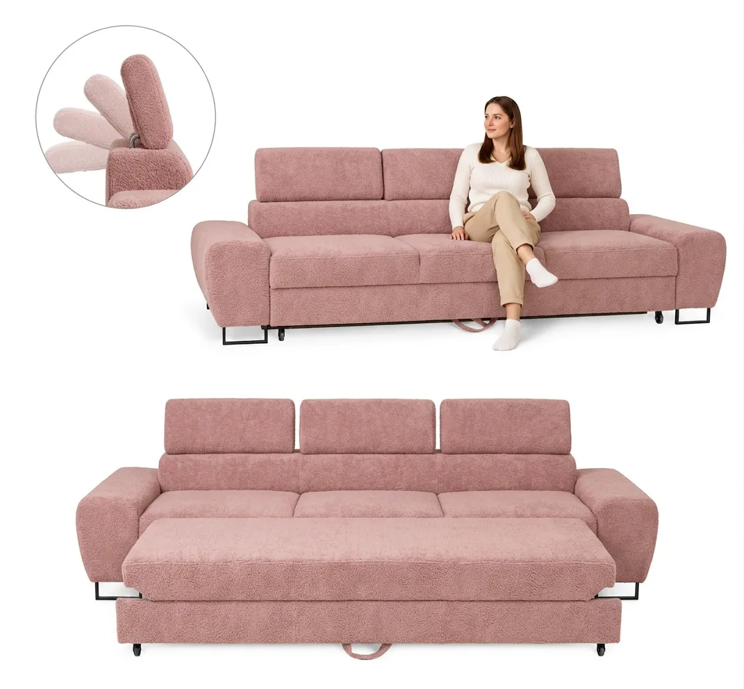 Kanapa sofa rozkładana f spania reg zagłówek welur błękitny Savio 3 os