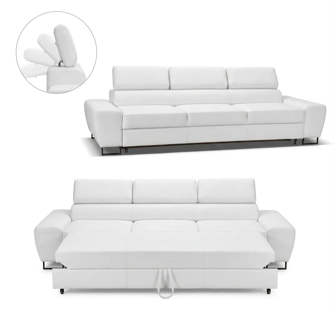Kanapa sofa rozkładana f spania reg zagłówek ekoskóra brąz Savio Family