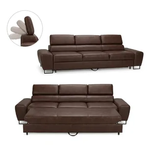 Kanapa sofa rozkładana f spania reg zagłówek ekoskóra brąz Savio Family — brąz