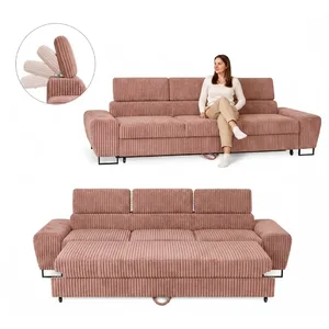Kanapa sofa rozkładana f spania reg zagłówek sztruks beż Savio Family Meble — różowy