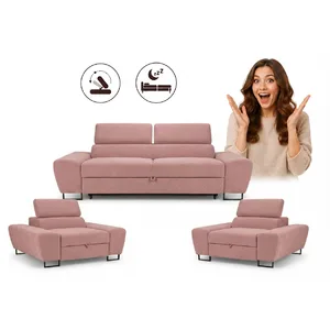 Zestaw wypoczynkowy sofa 2 fotele różowy welur salonu Savio Family Meble