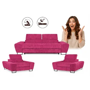 Zestaw wypoczynkowy sofa kanapa 2 fotele różowy welur Savio Family Meble