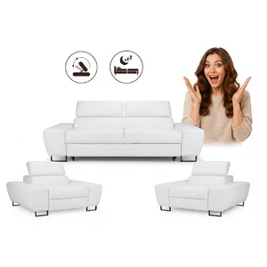 Zestaw wypoczynkowy sofa kanapa 2 fotele brąz ekoskóra Savio Family Meble