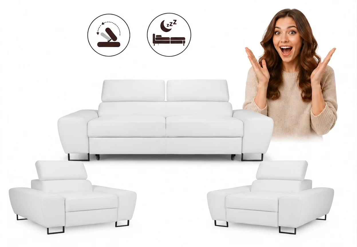 Zestaw wypoczynkowy sofa kanapa 2 fotele brąz ekoskóra Savio Family Meble