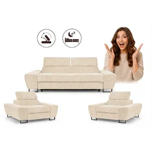 Zestaw wypoczynkowy sofa kanapa 2 fotele beżowy sztruks Savio Family Meble