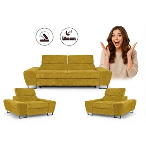 Zestaw wypoczynkowy sofa kanapa 2 fotele zielony sztruks Savio Family Meble