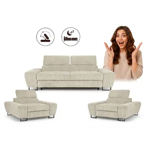 Zestaw wypoczynkowy sofa kanapa fotele czarny sztruks wygodny Savio Family