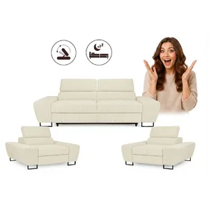 Zestaw wypoczynkowy sofa kanapa 2 fotele szary szenil Savio Family Meble