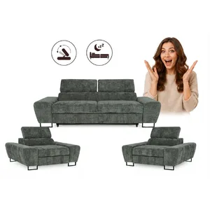 Zestaw wypoczynkowy sofa kanapa 2 fotele szary szenil Savio Family Meble